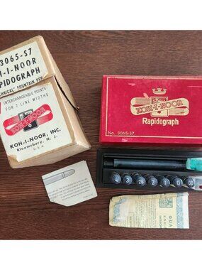 Koh-I-Noor Rapidograph technical pen set model No 3065-S7 vintage w box 3065 H